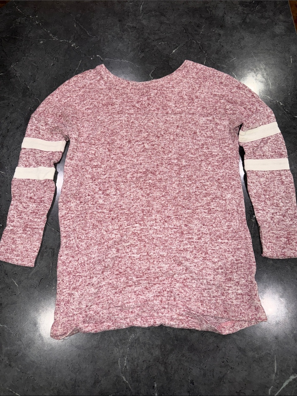 Girls' Marled Mauve Long Sleeve Top with White Sleeve Stripes